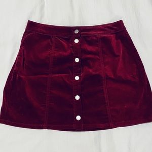 Red Velvet Button Mini Skirt - Brandy Melville - M